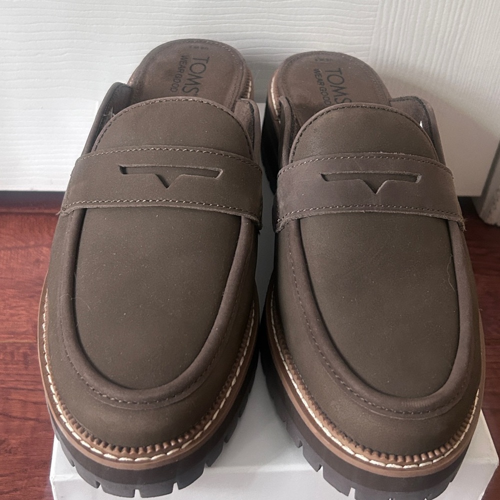 Toms Brown Penny Strap Mule Clogs